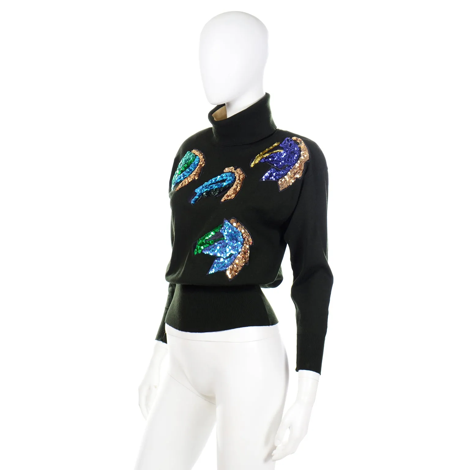 1980s Escada Margaretha Ley Colorful Sequin Horse Sweater