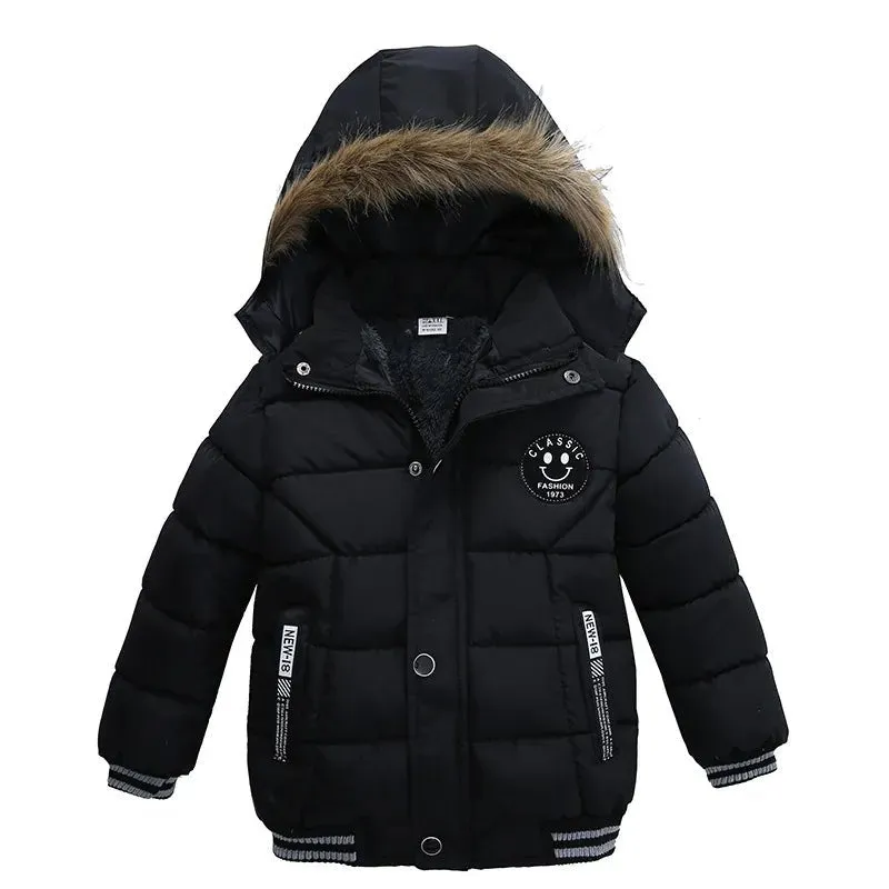 2-6 Years Autumn Winter Boys Jacket Warm Fur Collar Fashion Baby Girls Coat Hooded Zipper Outerwear Birthday Gift Kids Clothes