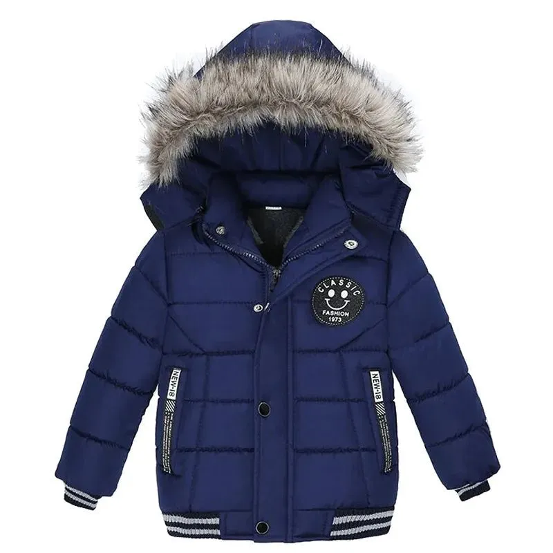 2-6 Years Autumn Winter Boys Jacket Warm Fur Collar Fashion Baby Girls Coat Hooded Zipper Outerwear Birthday Gift Kids Clothes