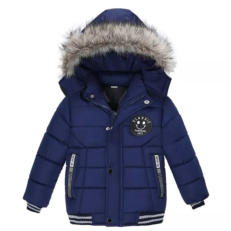 2-6 Years Autumn Winter Boys Jacket Warm Fur Collar Fashion Baby Girls Coat Hooded Zipper Outerwear Birthday Gift Kids Clothes