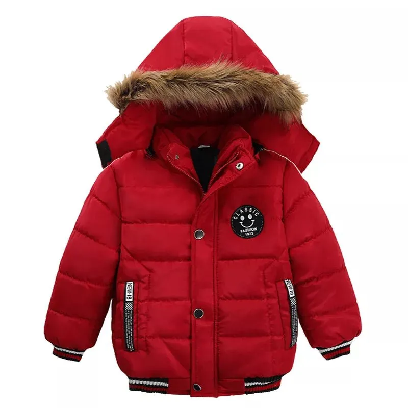 2-6 Years Autumn Winter Boys Jacket Warm Fur Collar Fashion Baby Girls Coat Hooded Zipper Outerwear Birthday Gift Kids Clothes