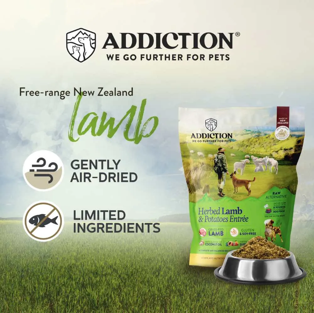 20% OFF: Addiction Herbed Lamb & Potatoes Grain Free Raw Alternative Dog Food 2lb