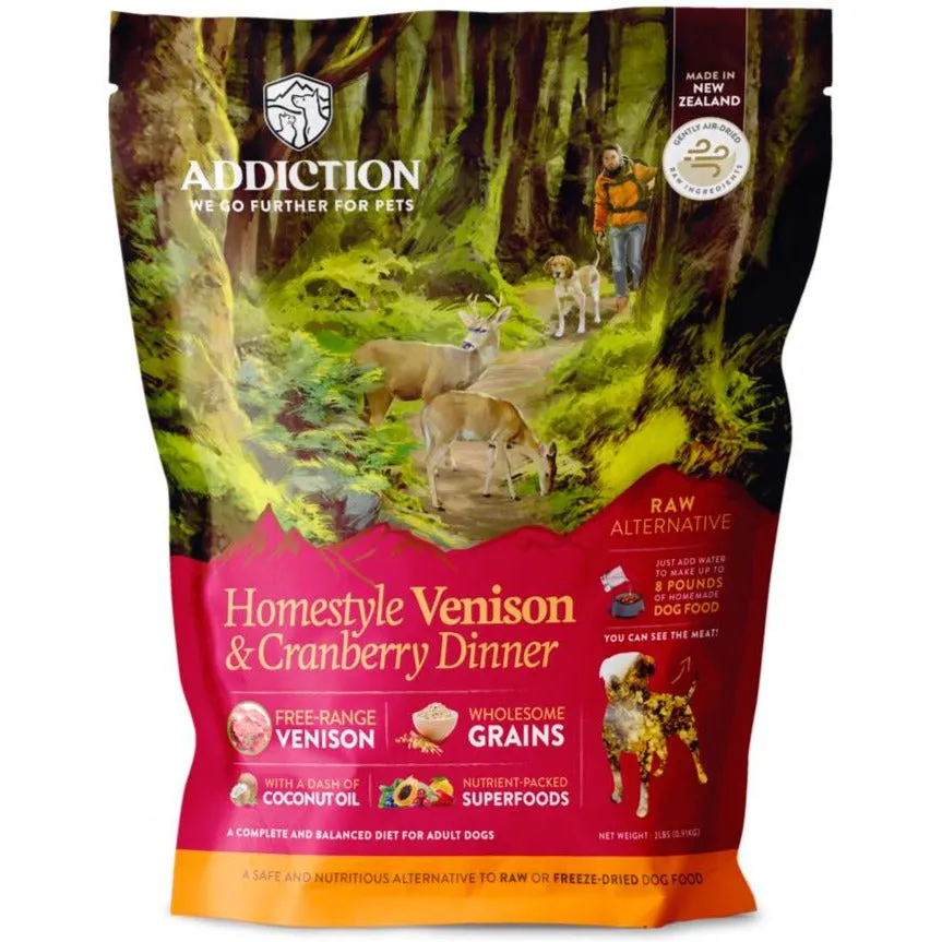 20% OFF: Addiction Homestyle Venison & Cranberry Dinner Raw Alternative Dog Food 2lb