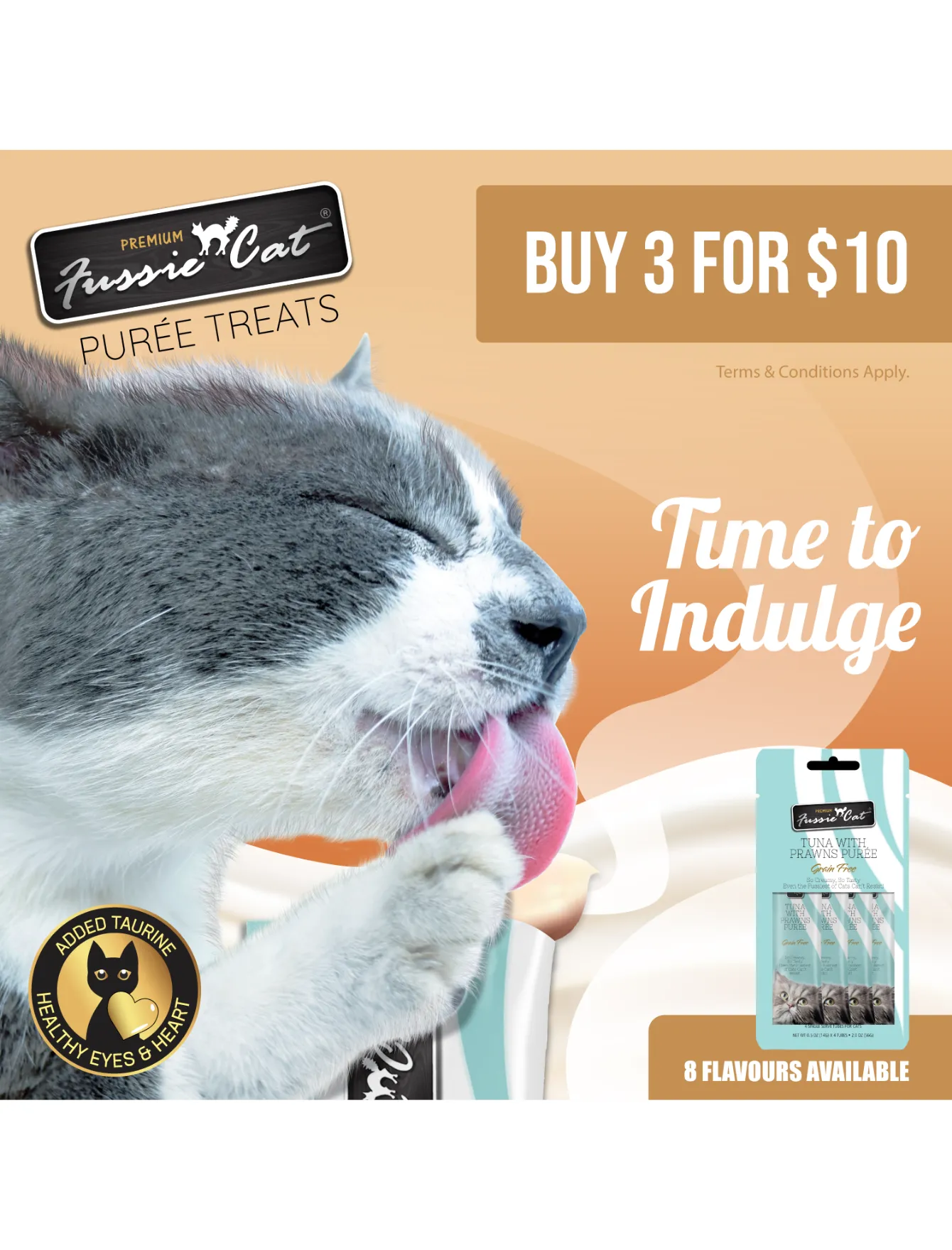 3 FOR $10: Fussie Cat Puree Premium Tuna with Chicken Cat Treats 14gx4