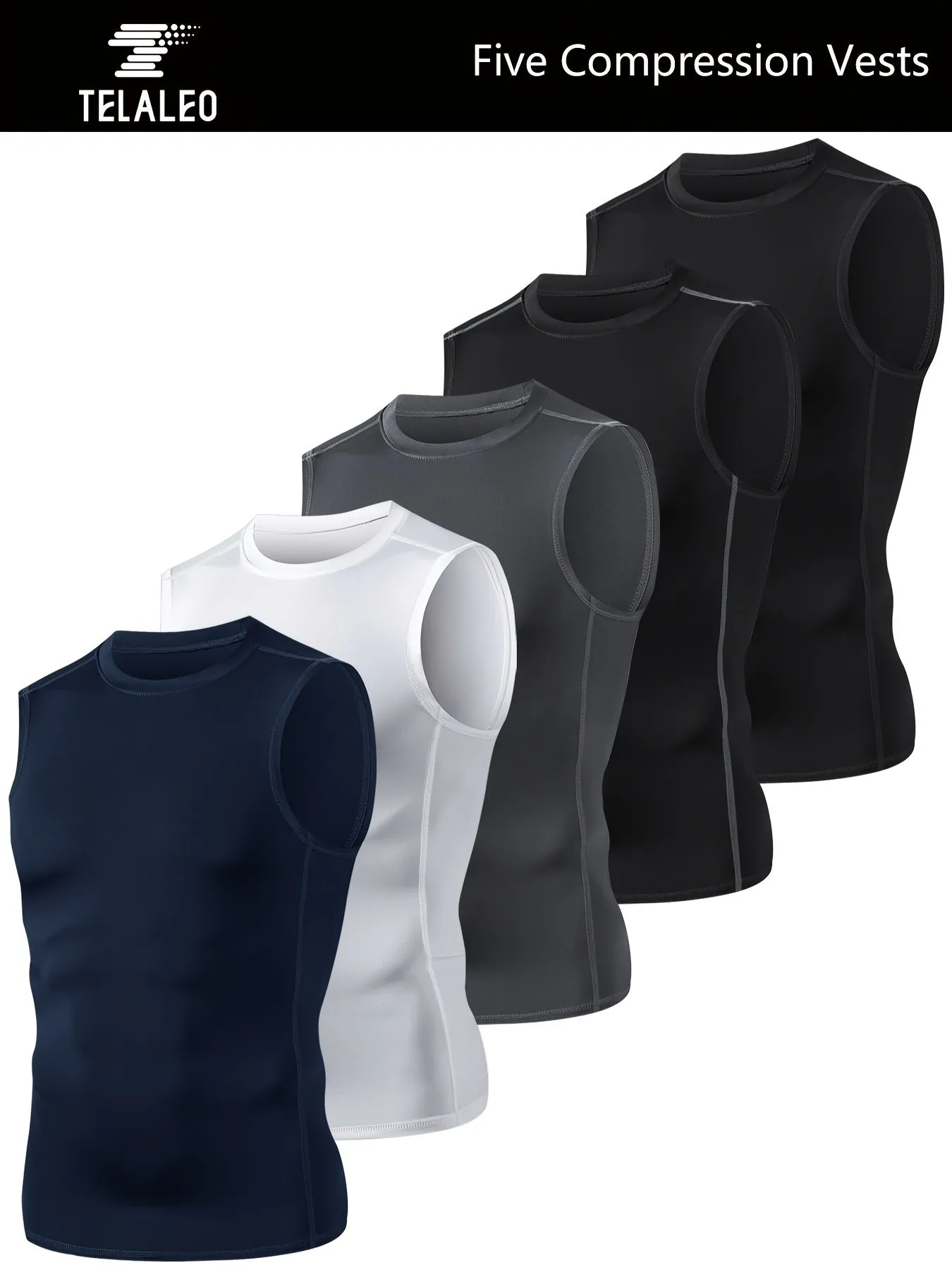 5-Pack Men's Compression Sleeveless Workout Tank Tops for Running & Training