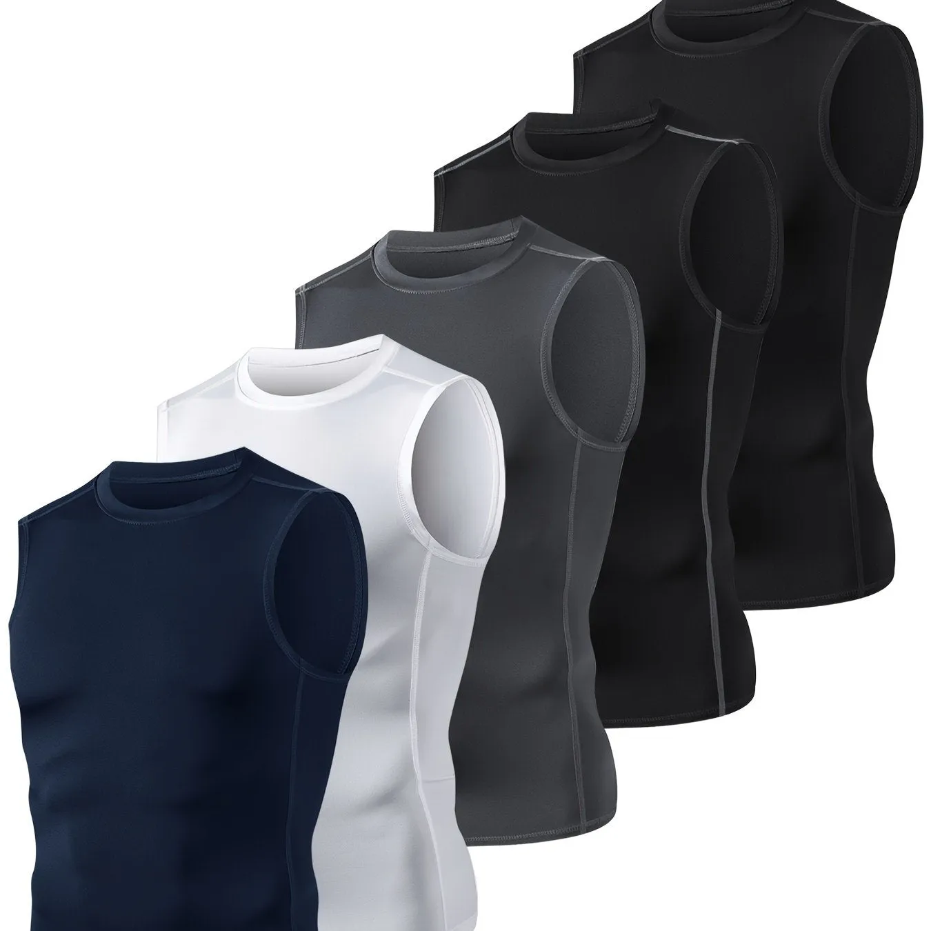 5-Pack Men's Compression Sleeveless Workout Tank Tops for Running & Training