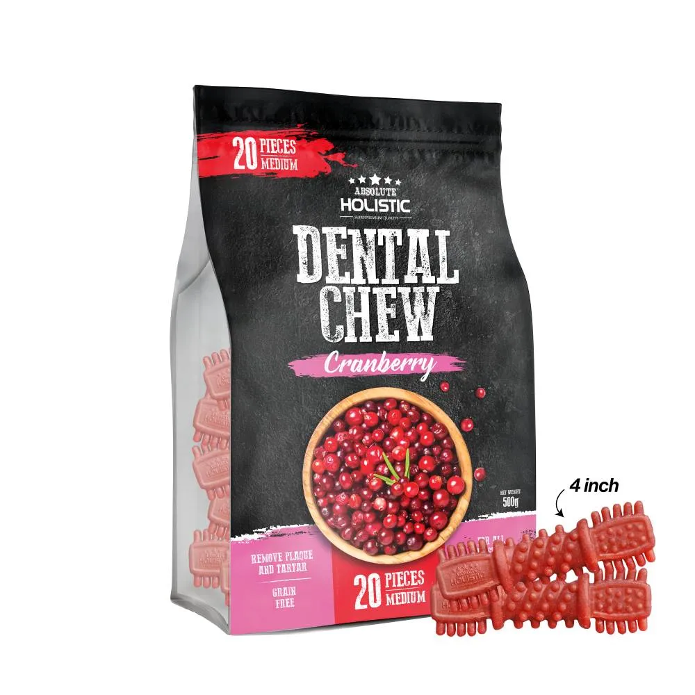 Absolute Holistic Dog Dental Chew Cranberry Medium 500g - 20pcs (4")