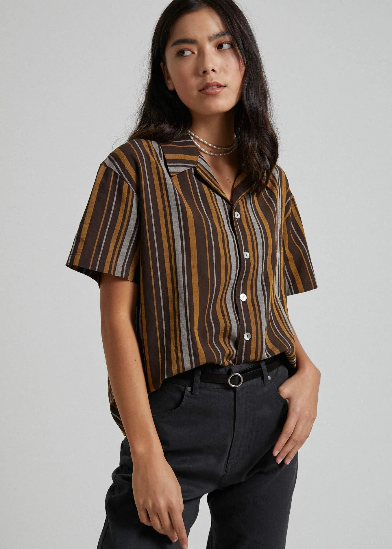 Afends Womens Motel - Short Sleeve Shirt - Bracken