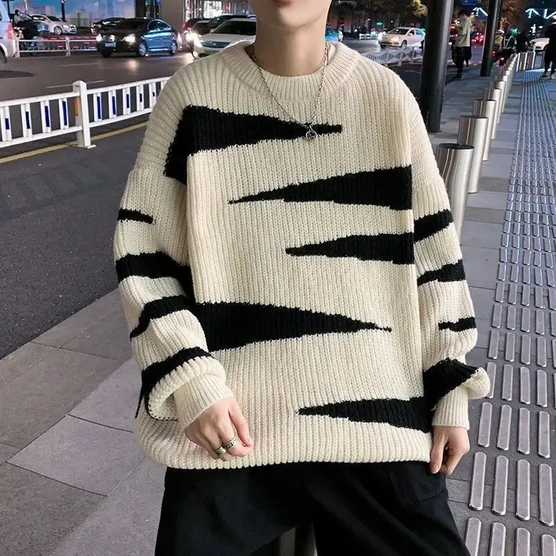 Aidase Sweater Couple Striped New Loose Outer Knitted Sweater Trend Korean Version Fashion Sweater