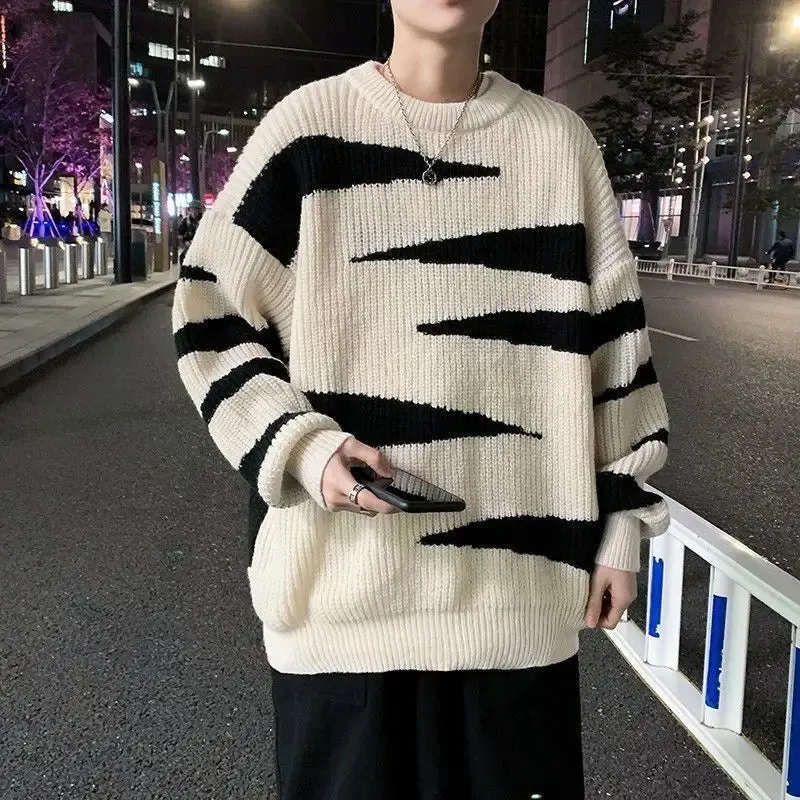 Aidase Sweater Couple Striped New Loose Outer Knitted Sweater Trend Korean Version Fashion Sweater