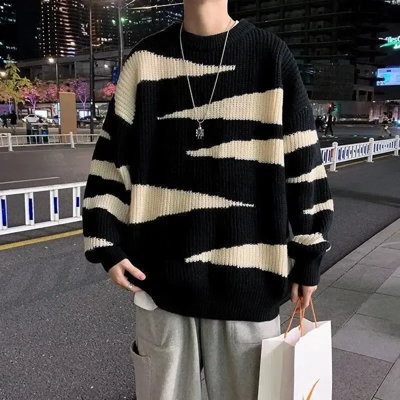 Aidase Sweater Couple Striped New Loose Outer Knitted Sweater Trend Korean Version Fashion Sweater