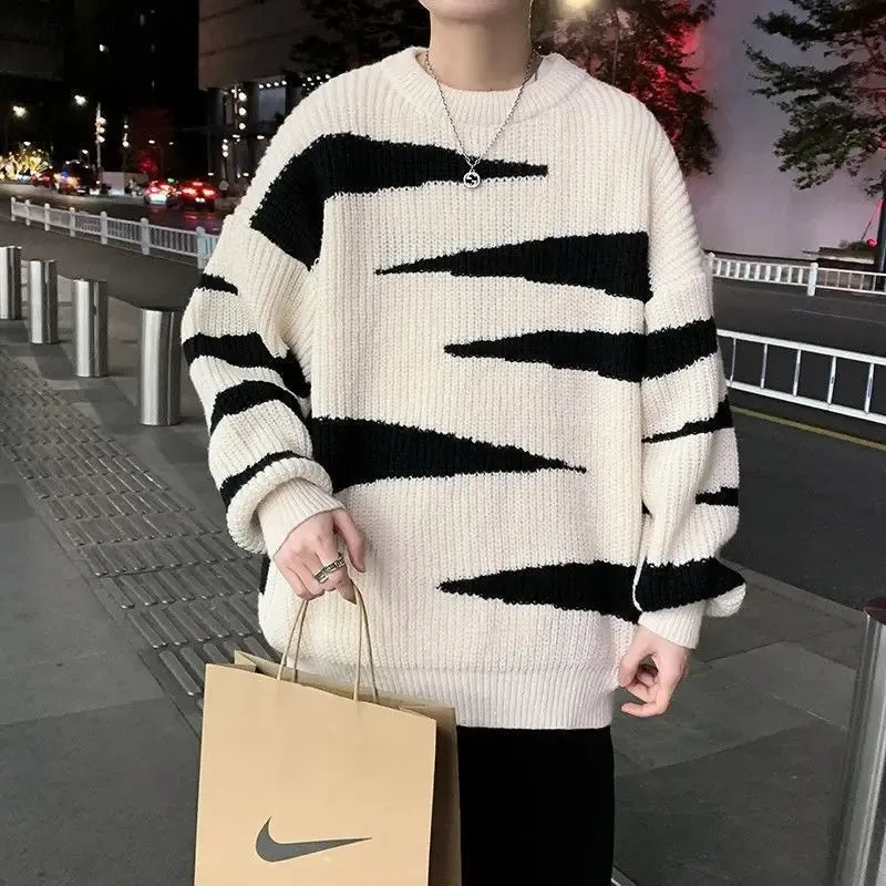 Aidase Sweater Couple Striped New Loose Outer Knitted Sweater Trend Korean Version Fashion Sweater