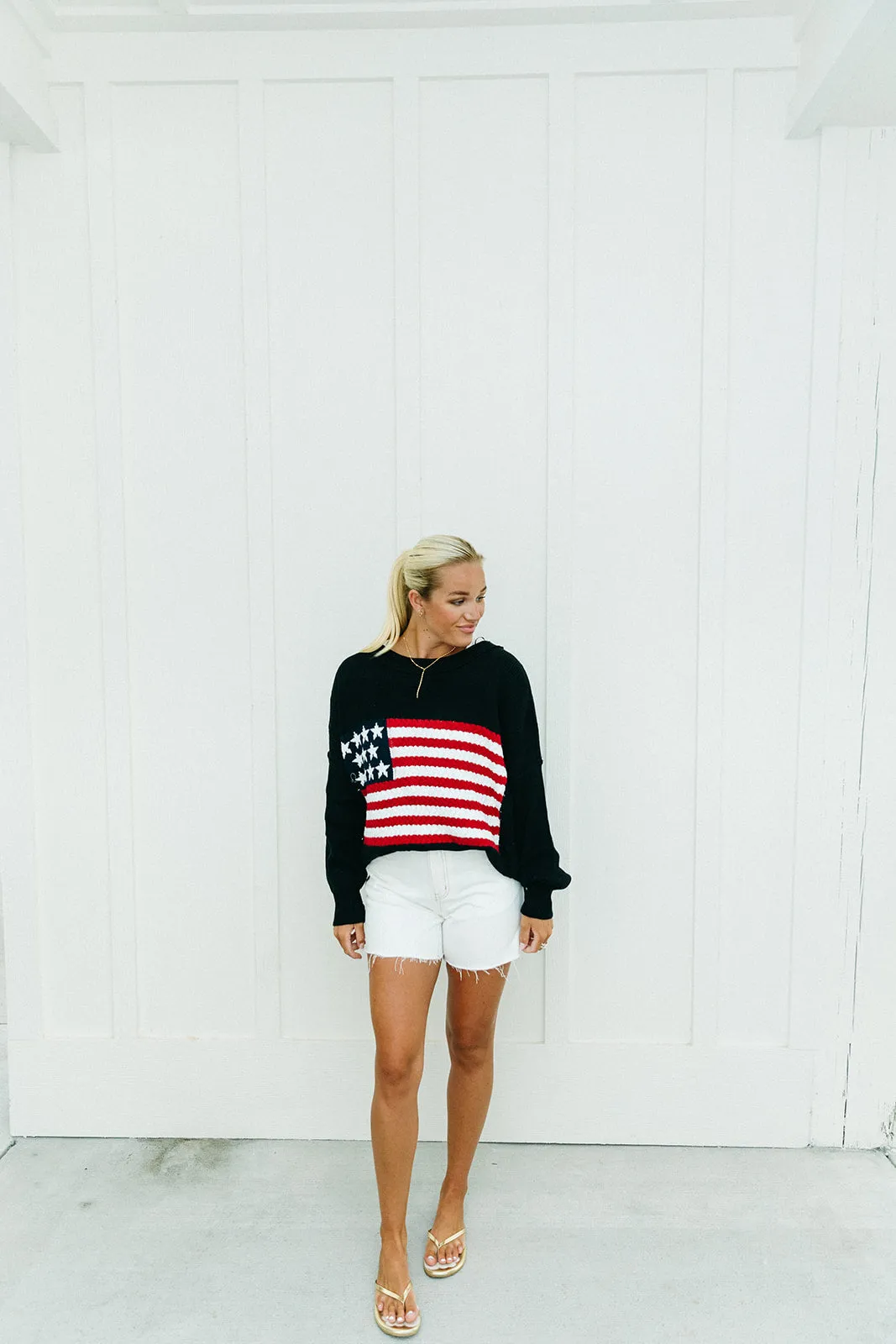 American Flag Lightweight Sweater - Black