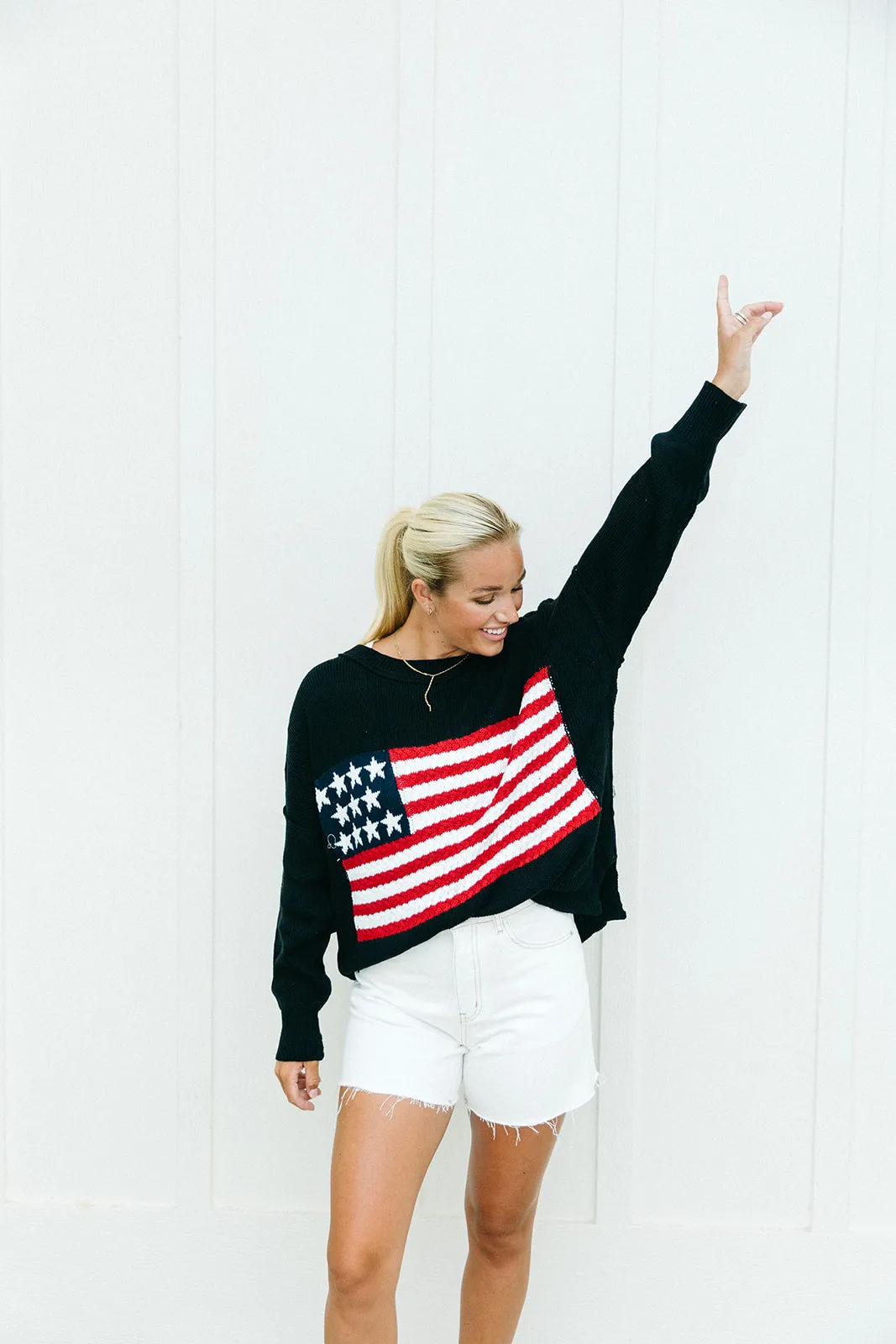 American Flag Lightweight Sweater - Black