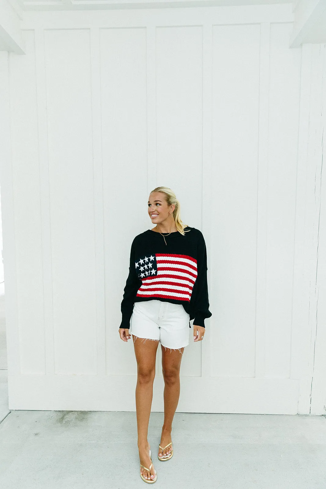 American Flag Lightweight Sweater - Black