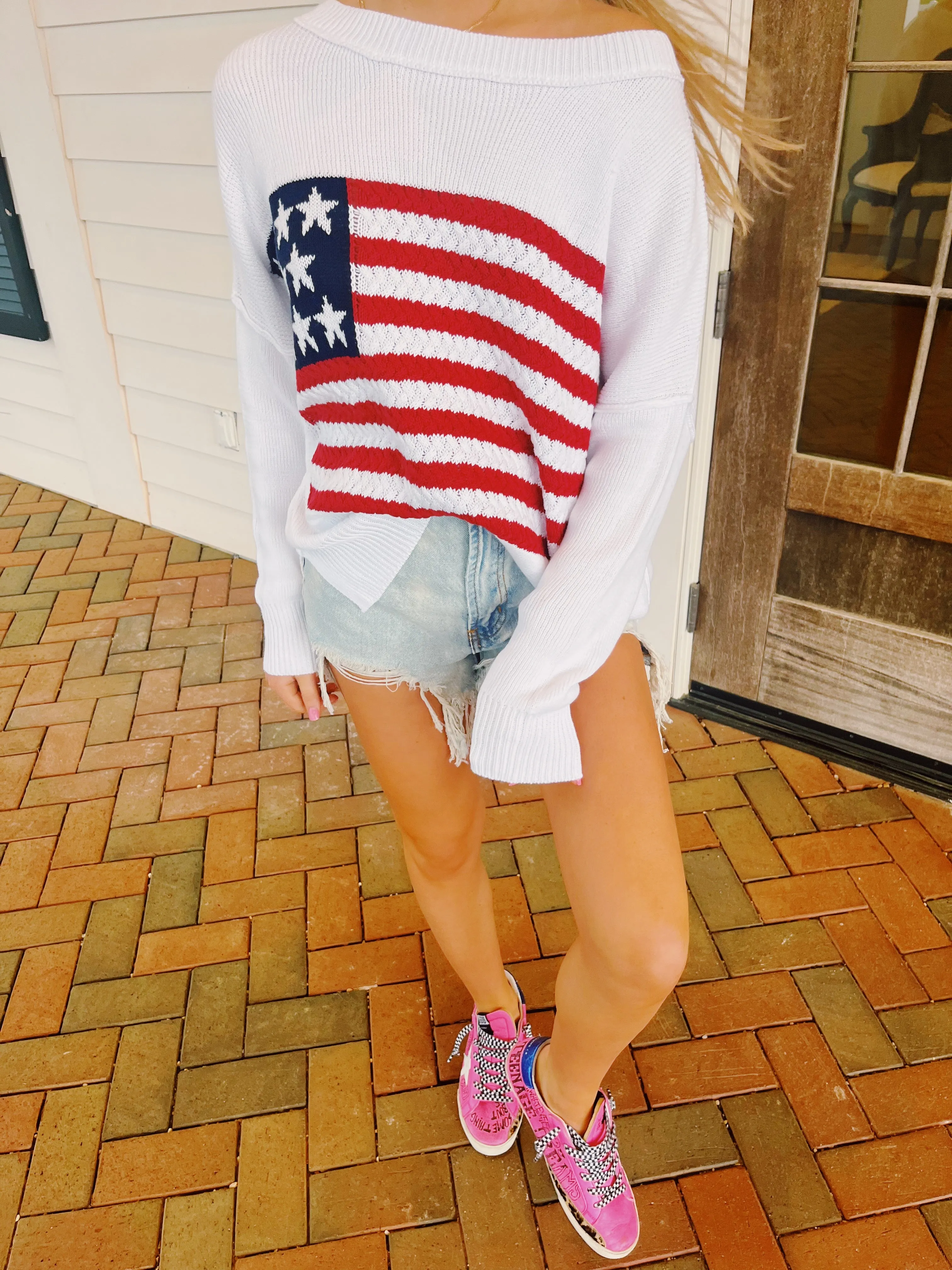 American Flag Lightweight Sweater - Ivory