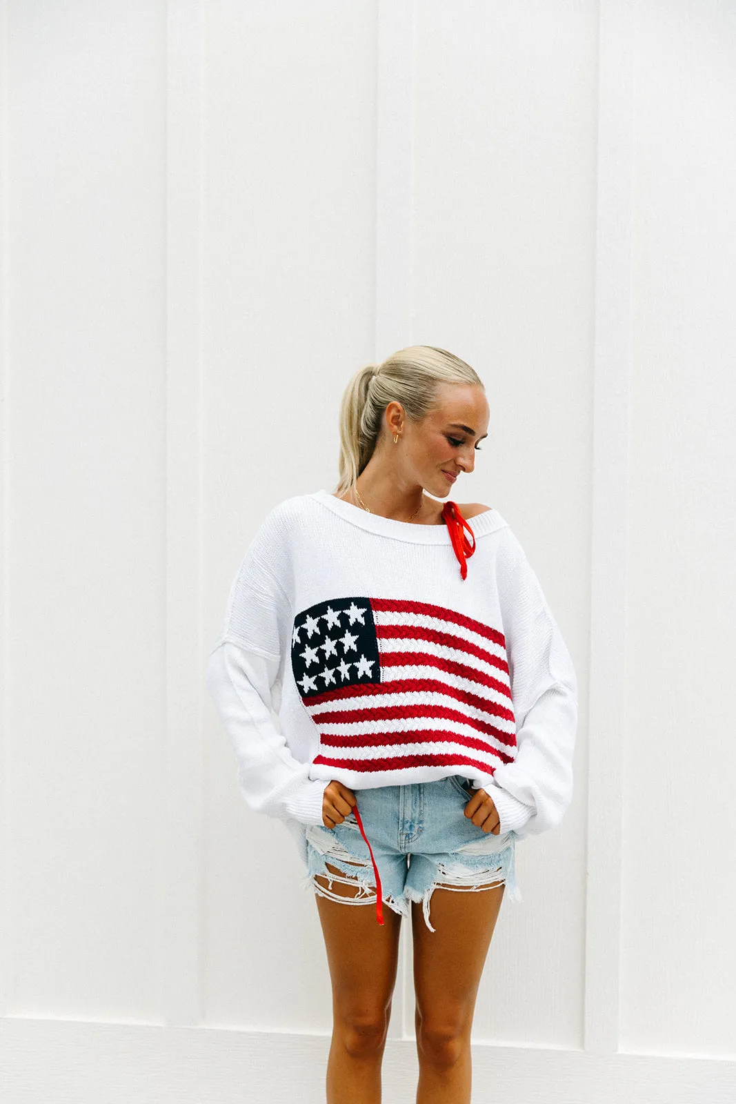 American Flag Lightweight Sweater - Ivory