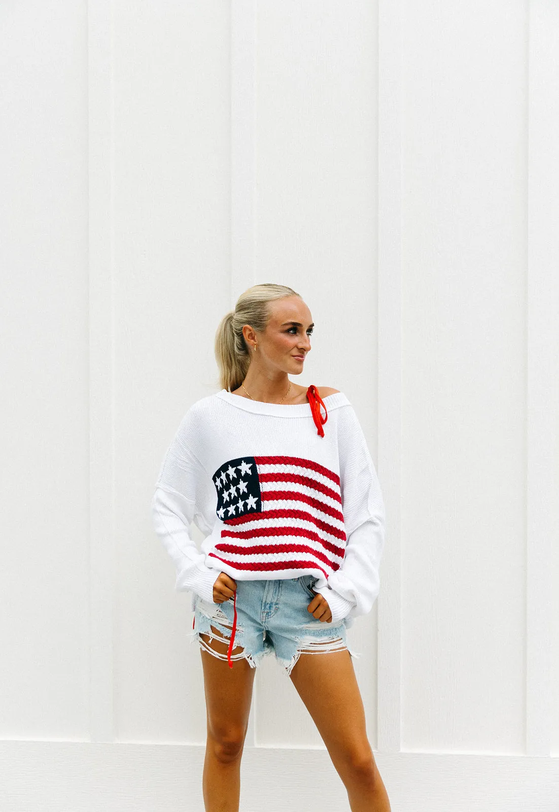 American Flag Lightweight Sweater - Ivory