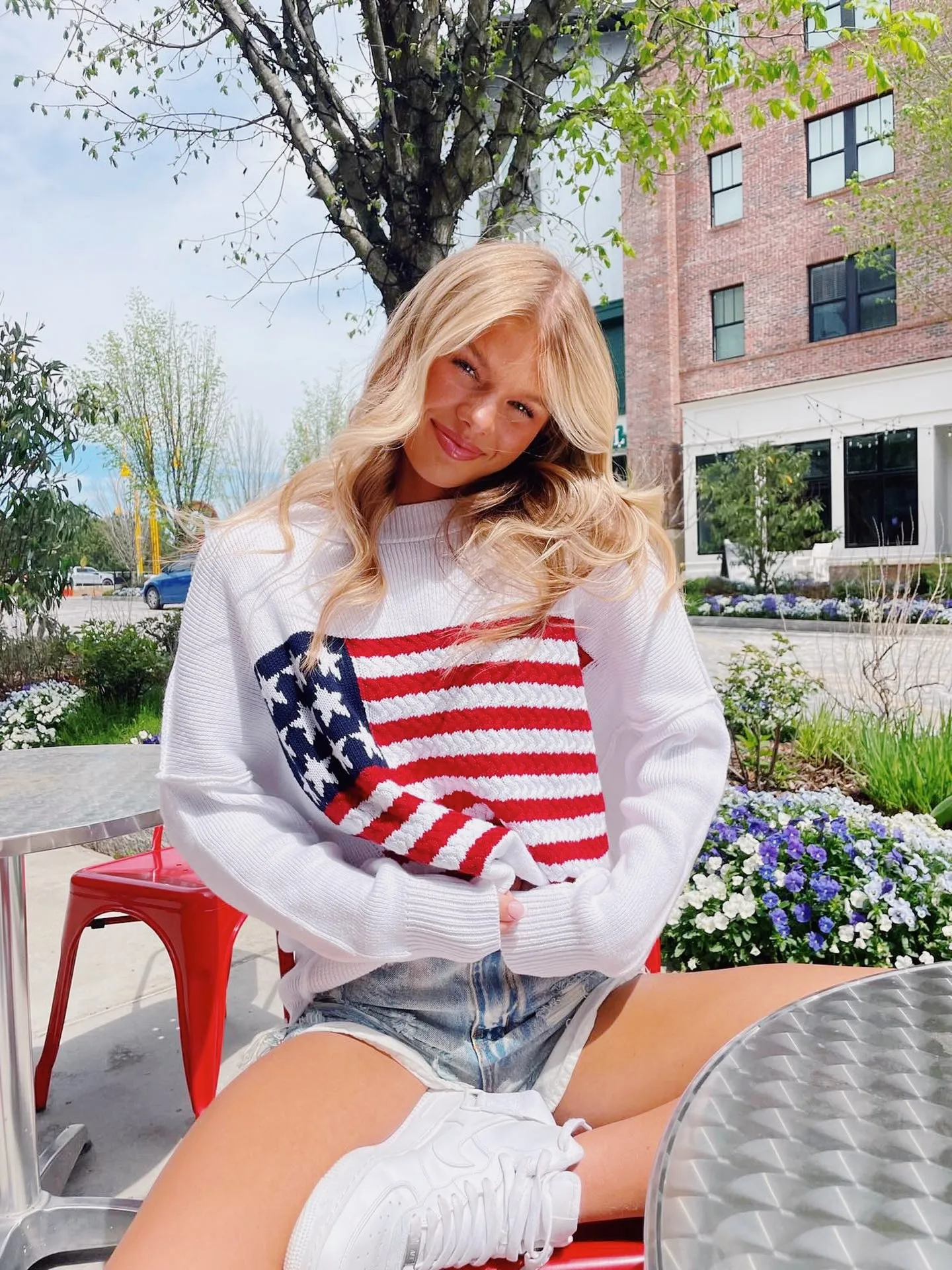 American Flag Lightweight Sweater - Ivory