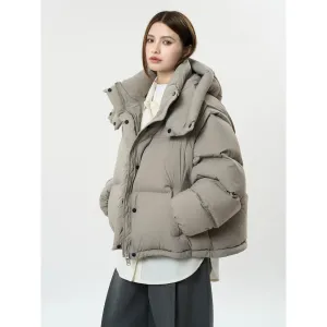 Amozae-Autumn Casual Outfits Amozae-Winter Detachable Sleeve Two Wear Down Jacket Hooded Loose Thick Coat For Women