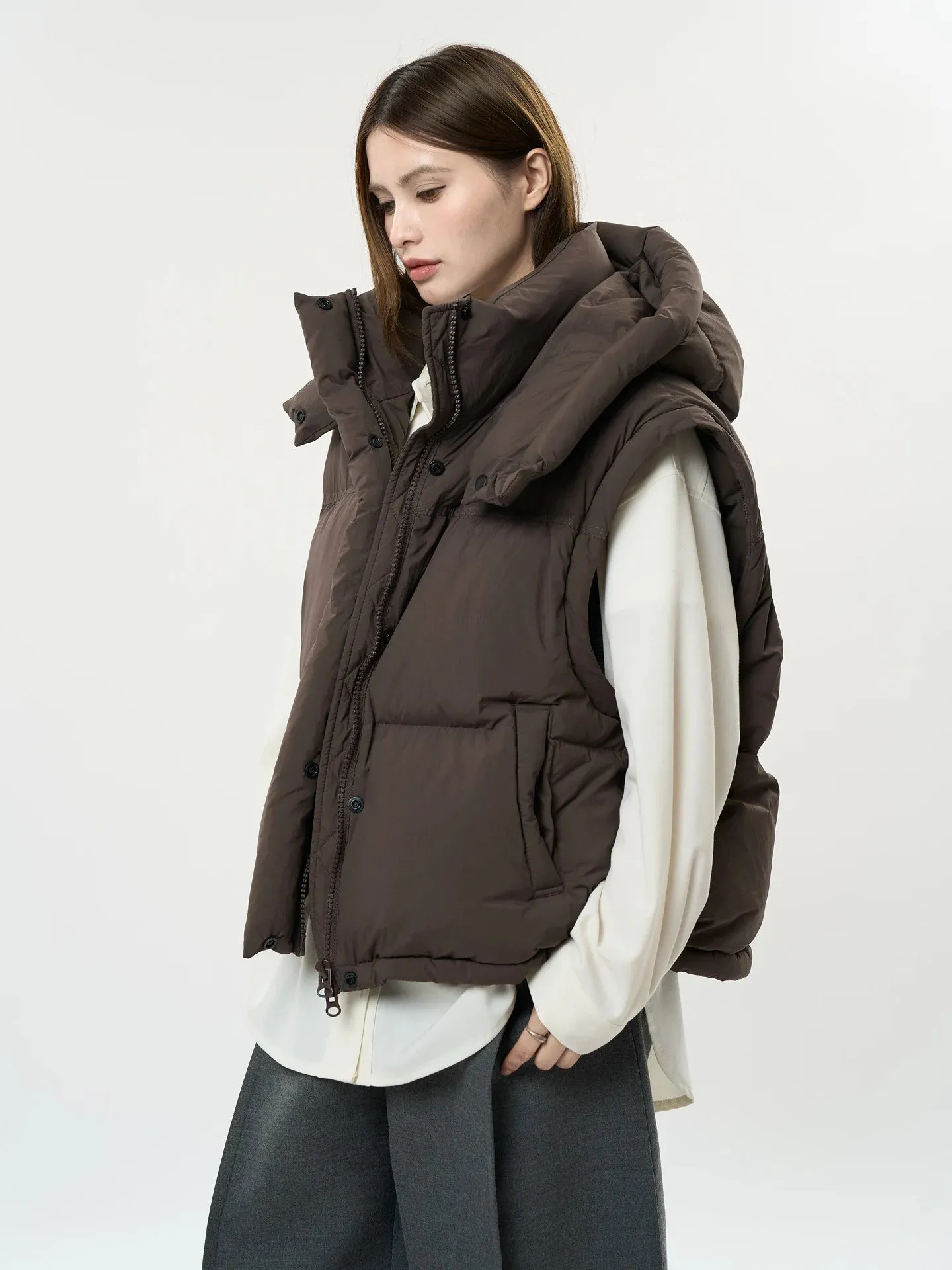 Amozae-Autumn Casual Outfits Amozae-Winter Detachable Sleeve Two Wear Down Jacket Hooded Loose Thick Coat For Women