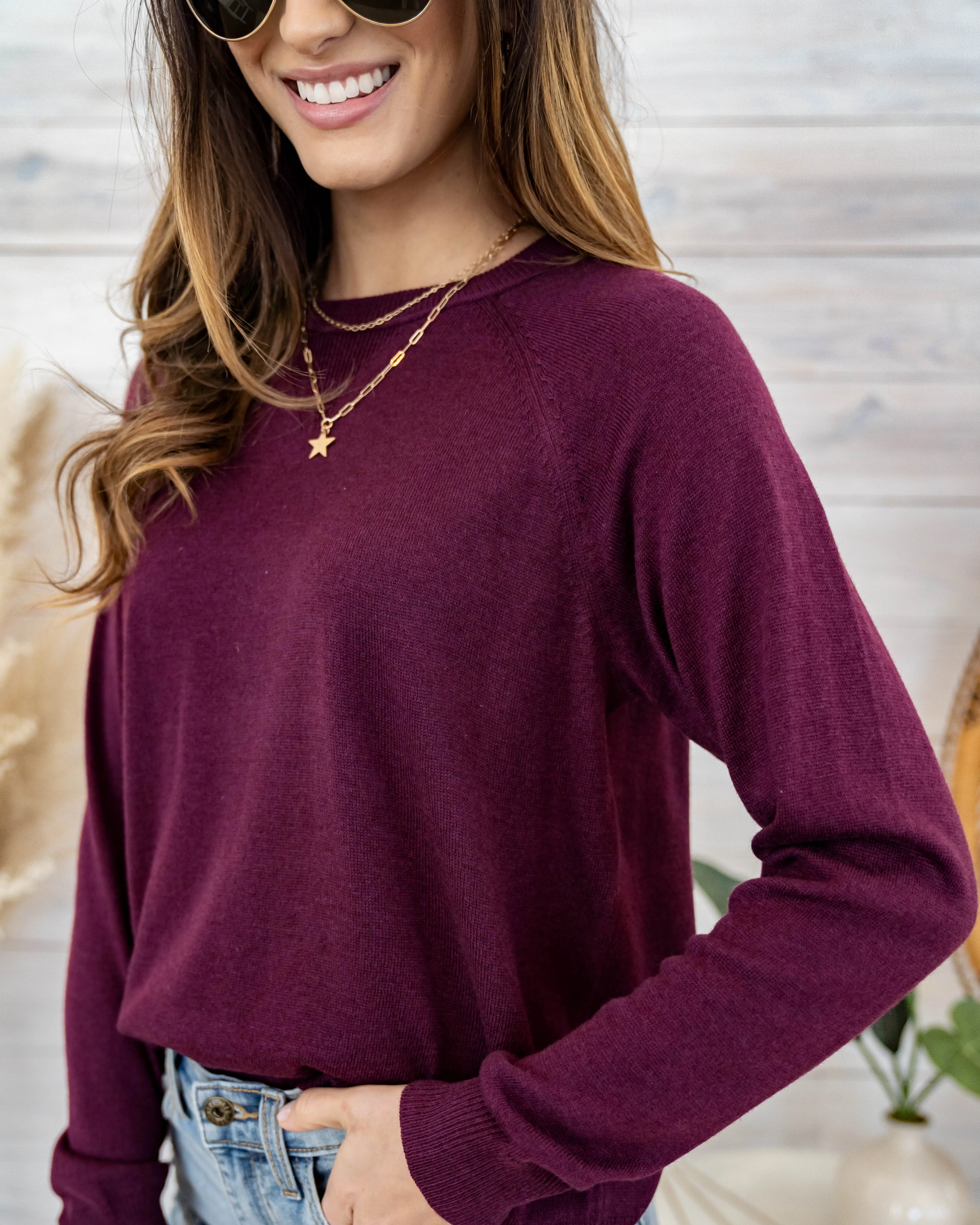 Angie Lightweight Knit Sweater - Plum