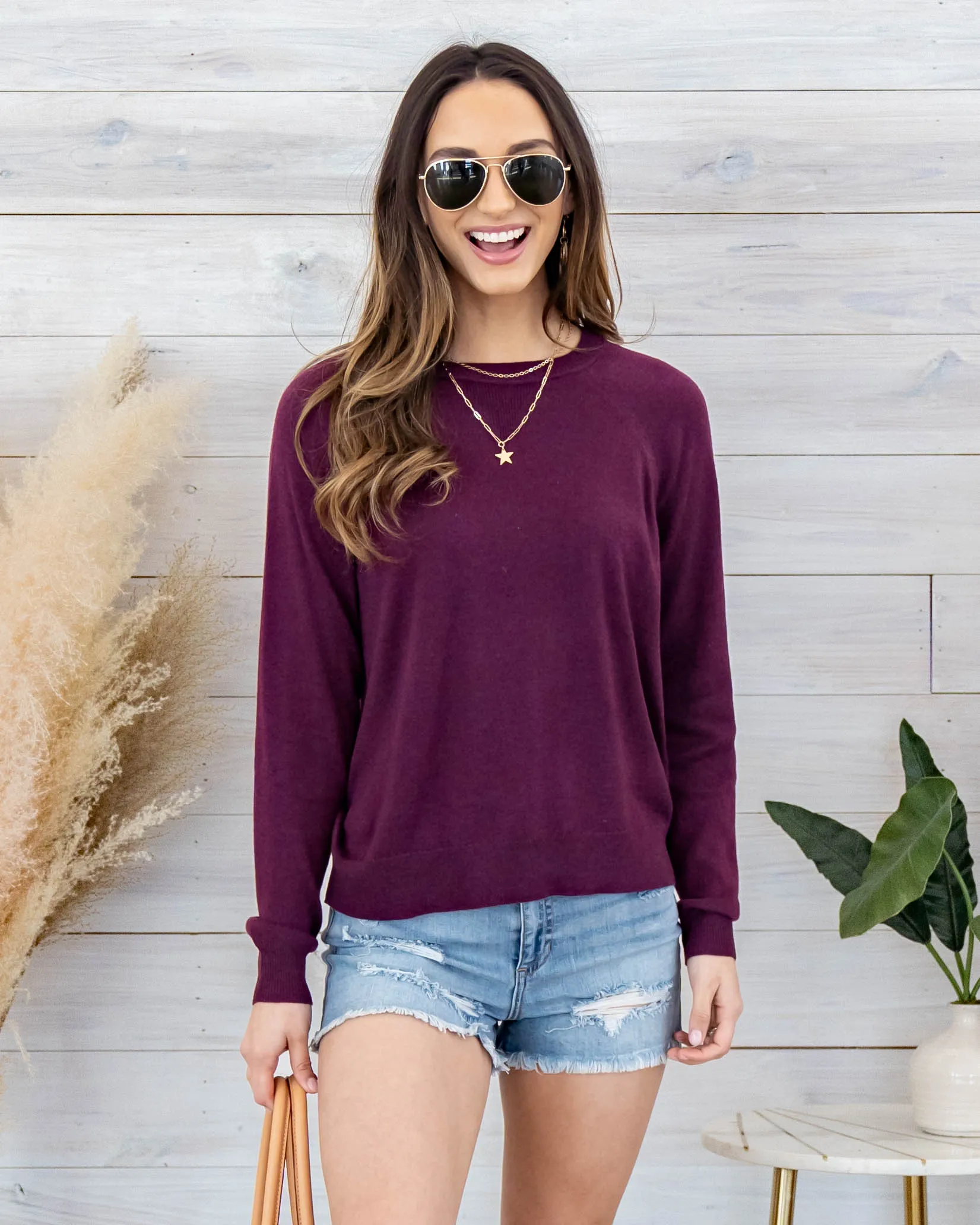 Angie Lightweight Knit Sweater - Plum