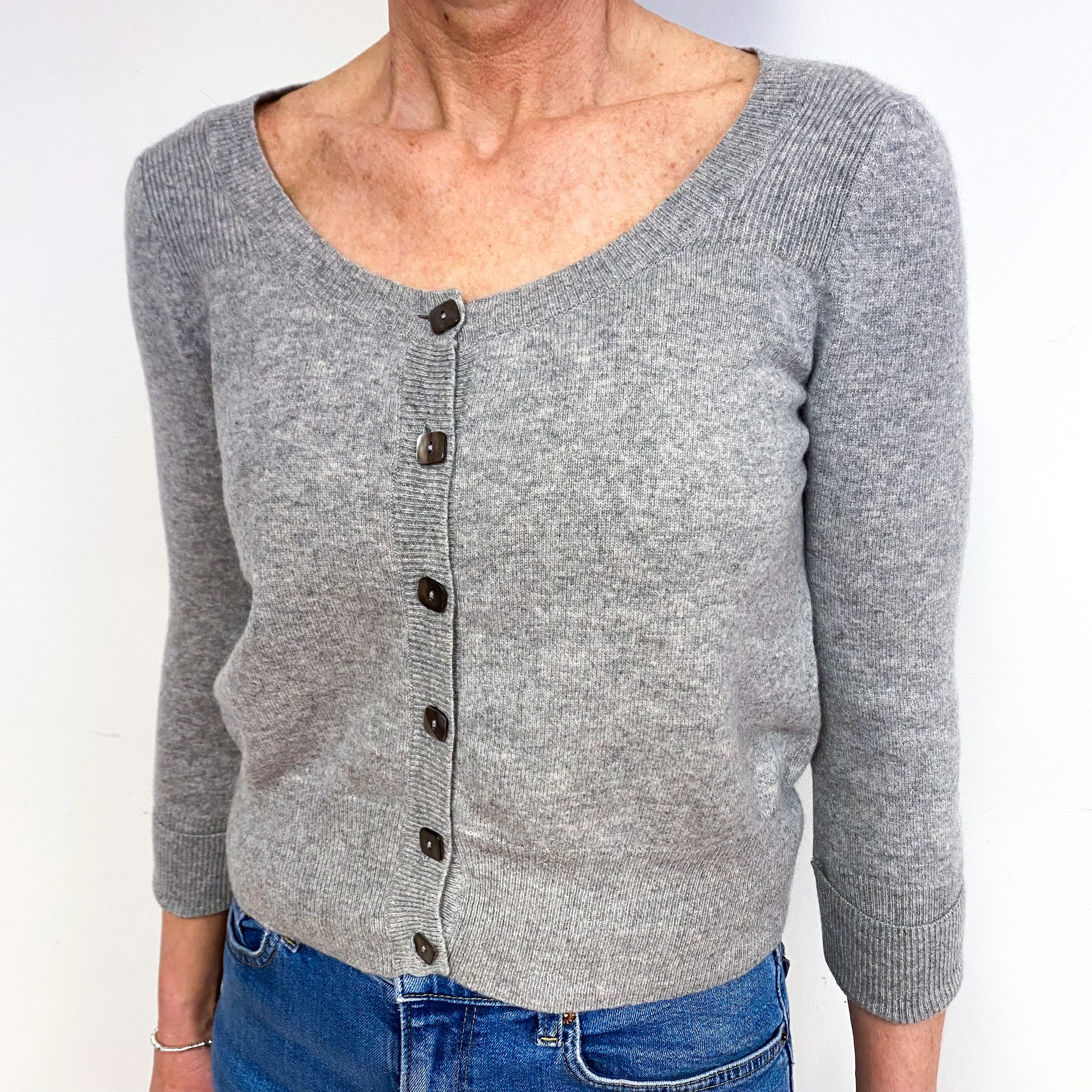 Ash Grey Cropped Cashmere Scoop Neck Cardigan Medium