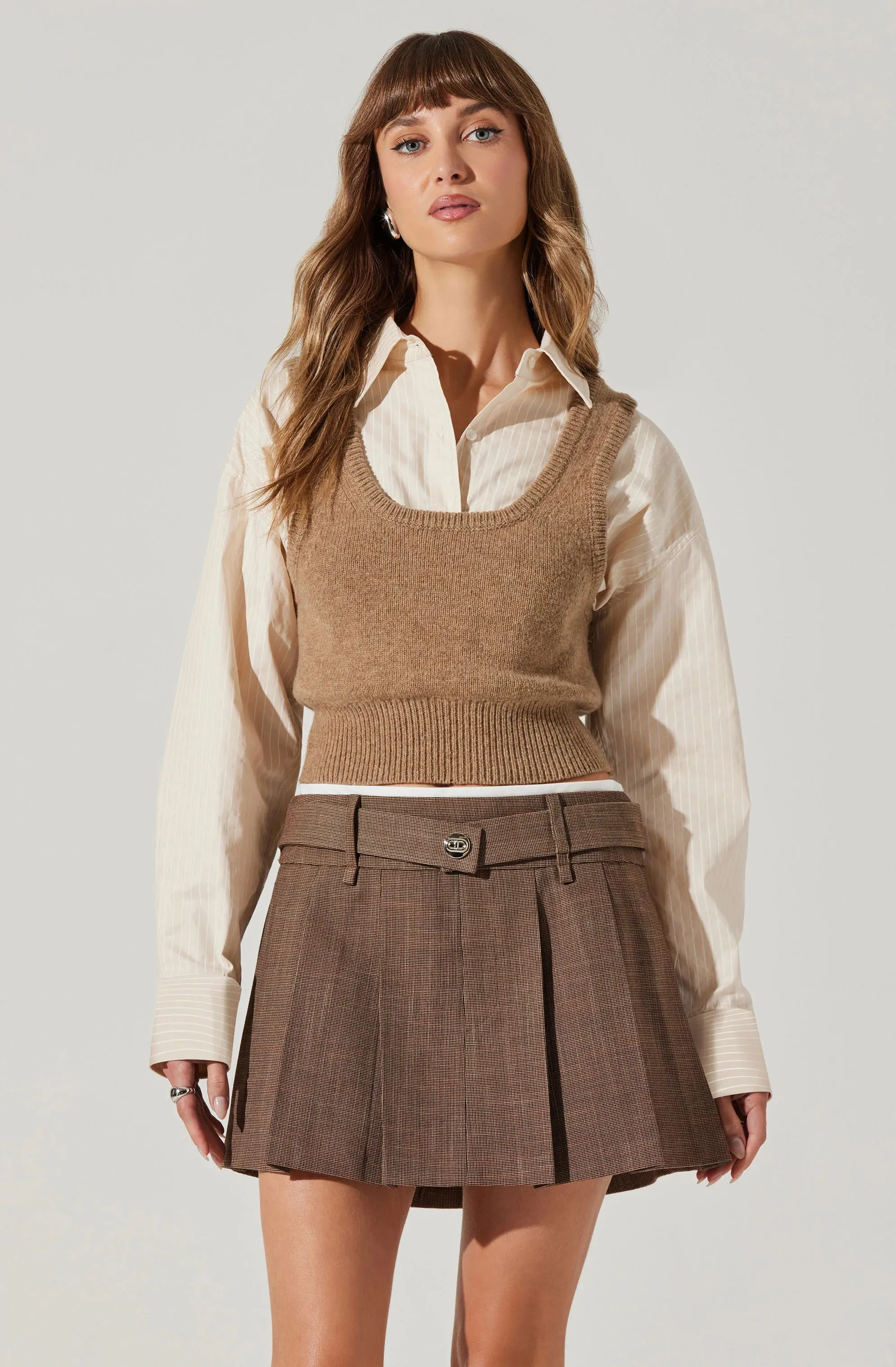 AST Guinevere Layered Sweater Shirt in Brown