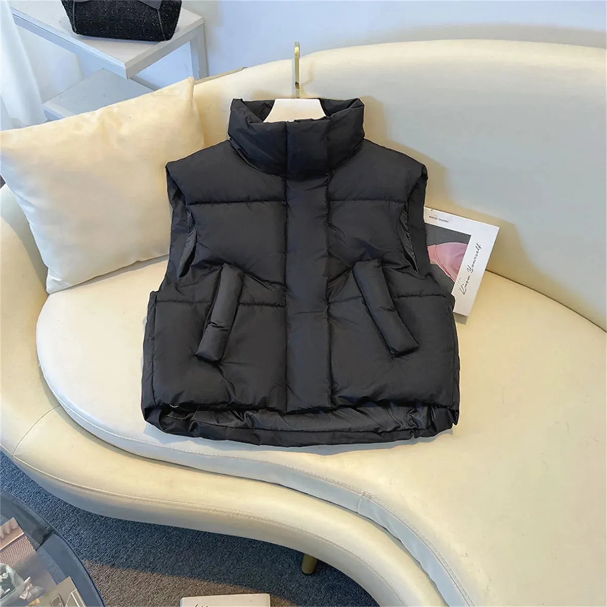 Autumn Winter Y2K Vest Women Thick Warm Down Vest Harajuku Loose Jacket Casual Outerwear Short Waistcoat Windproof Vest Coats