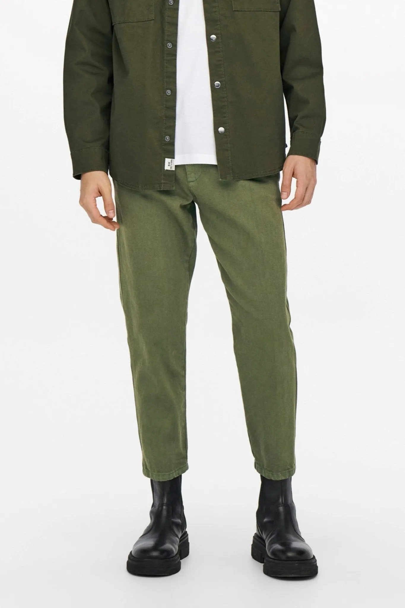 Avi Beam Chino Twill Trousers - Olive Night