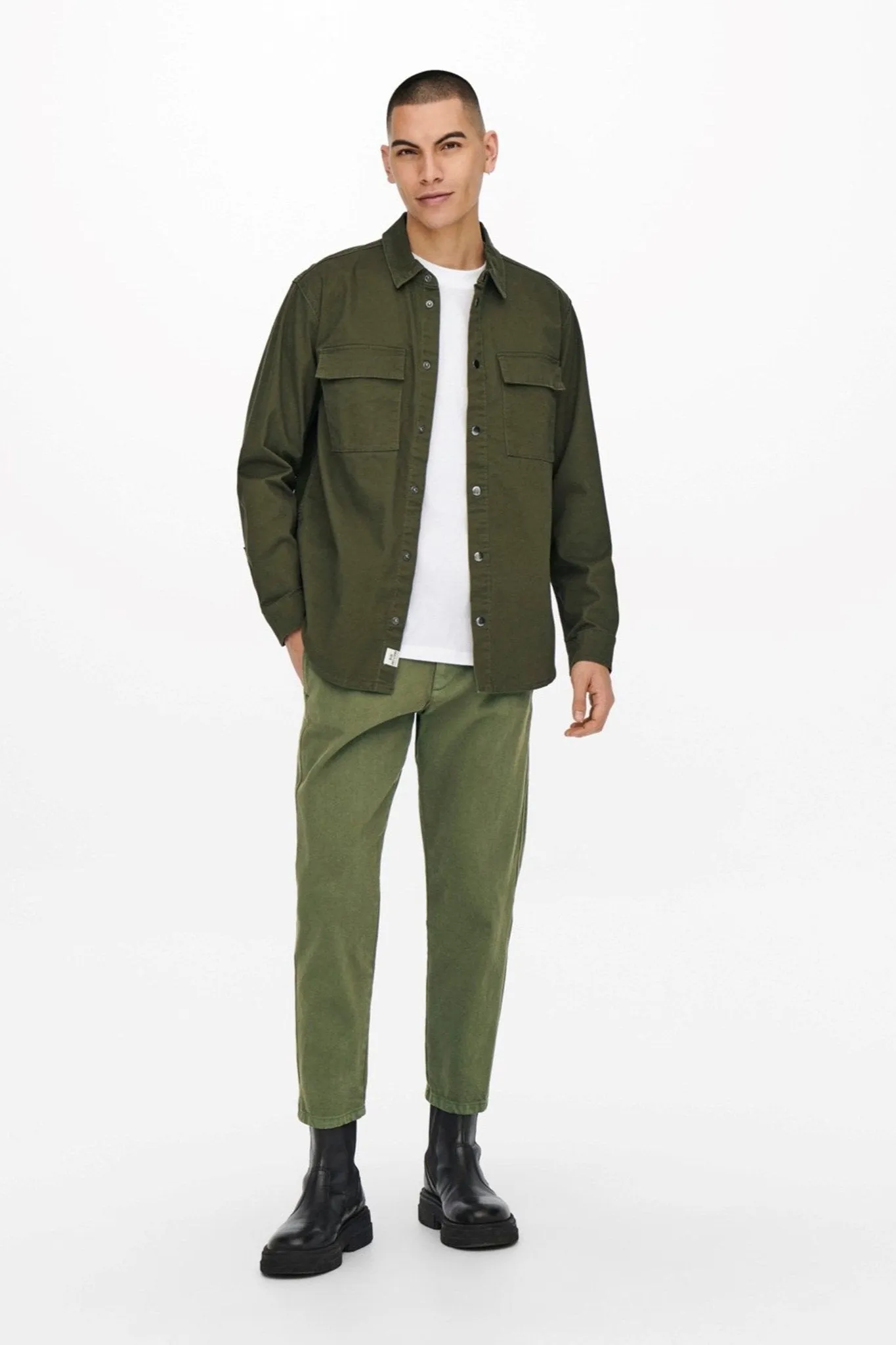 Avi Beam Chino Twill Trousers - Olive Night