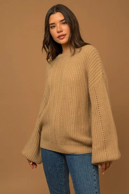 Balloon Sleeve Braided Knit Sweater