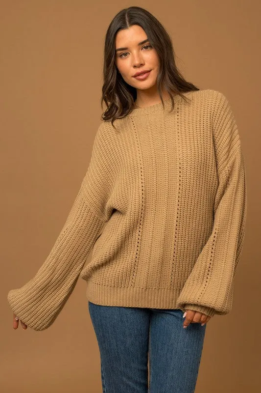 Balloon Sleeve Braided Knit Sweater