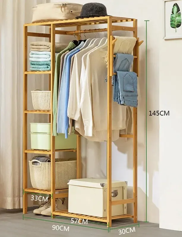 Bamboo Clothes Rack Garment Coat Hanger Stand Closet Multi Use Storage Shelf Organiser BCR01