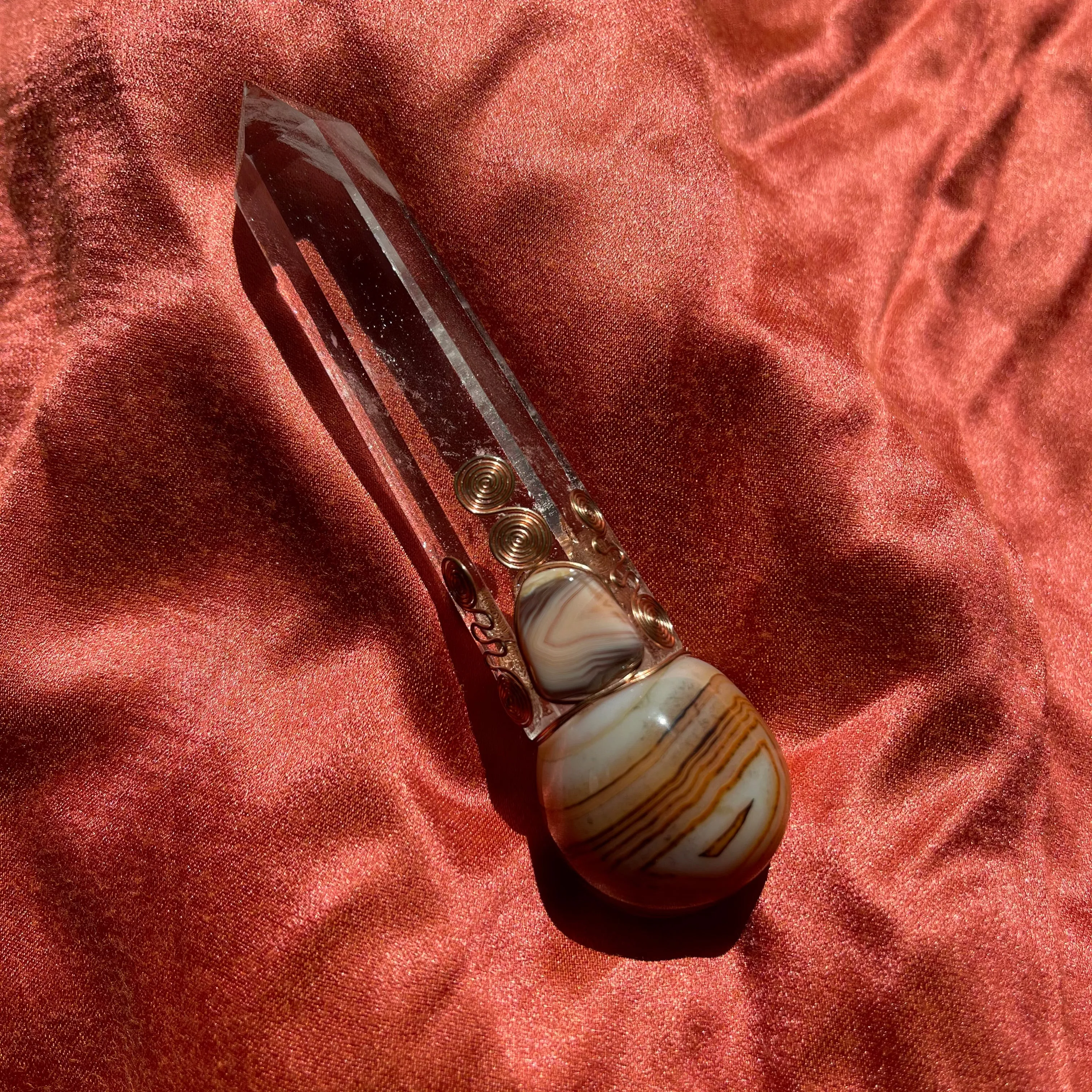 Banded Agate with Clear Quartz Crystal Wand