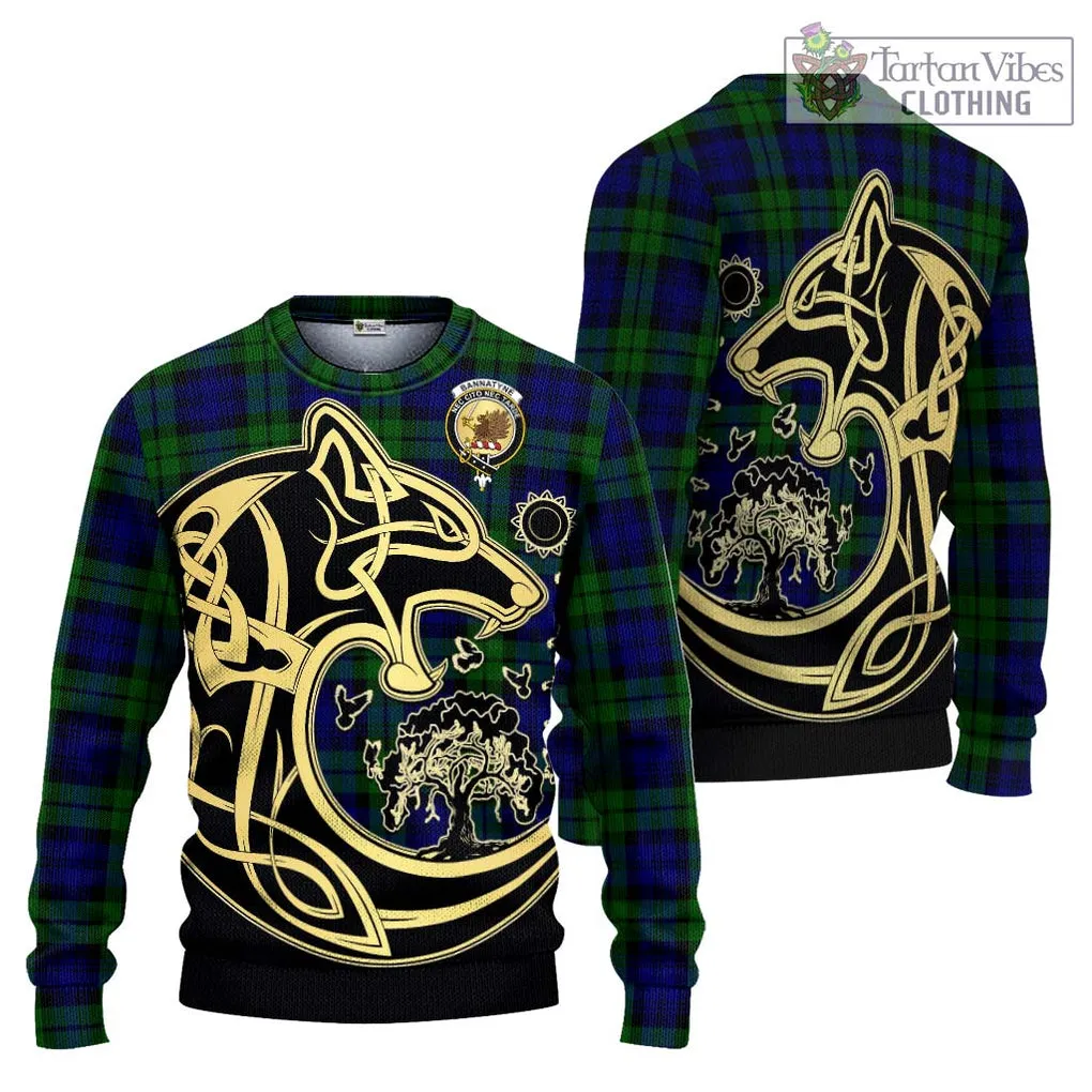 Bannatyne Tartan Ugly Sweater with Family Crest Celtic Wolf Style