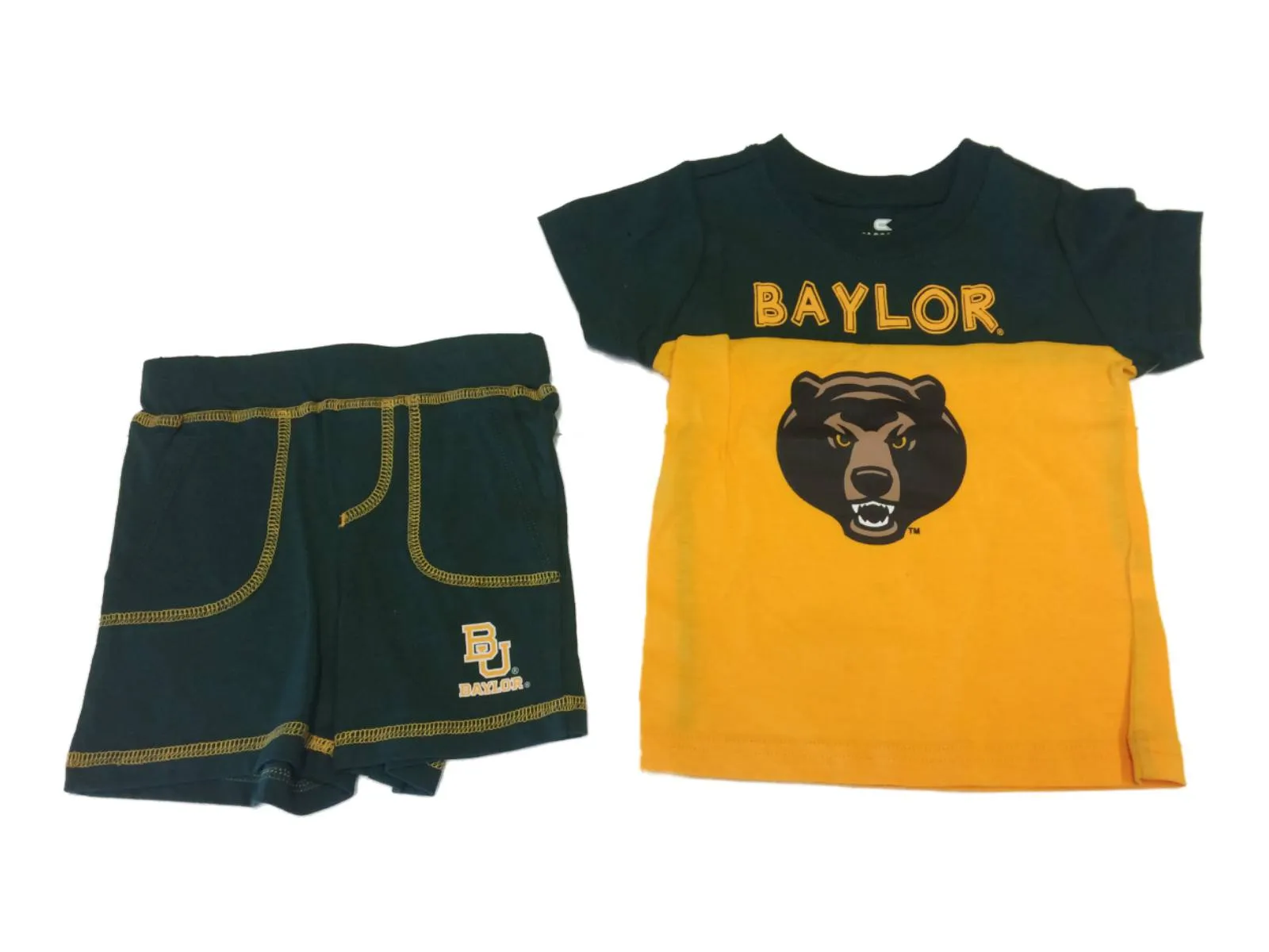 Baylor Bears Colosseum INFANT Green Yellow T-Shirt & Shorts Outfit Set (6-12M)