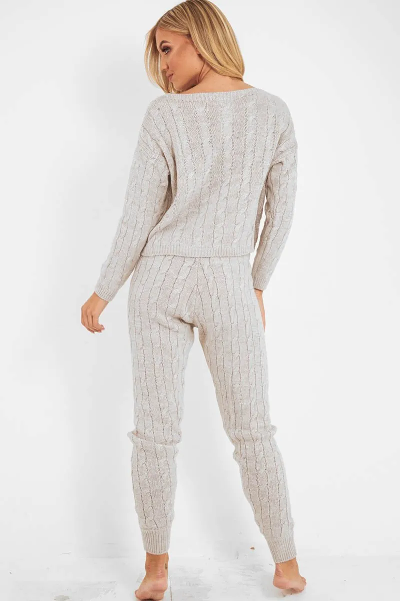 Beige Cable Knit Jumper Jogger Co-Ord - Gabbi