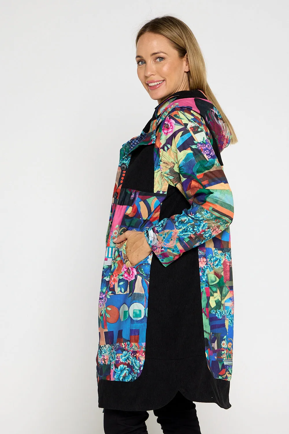 Bicheno Corduroy Coat - Floral Collage