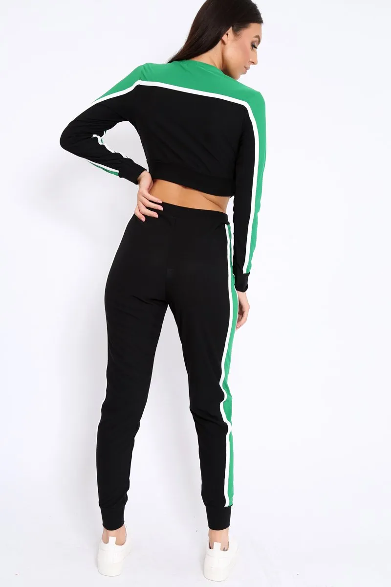 Black And Green Colour Block Tracksuit - Adryanna