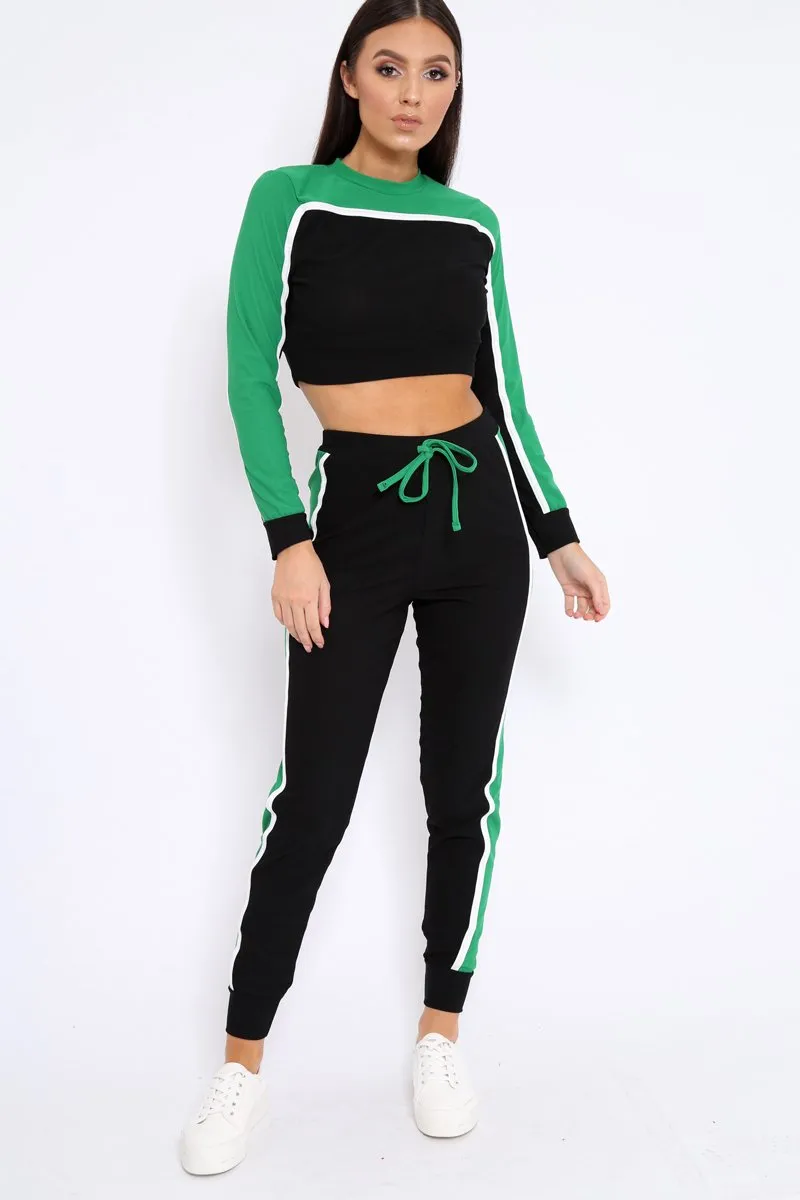 Black And Green Colour Block Tracksuit - Adryanna