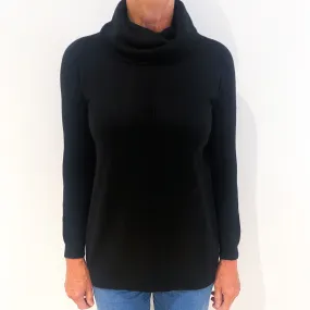 Black Cashmere Cowl Neck Jumper with Split Hem Medium