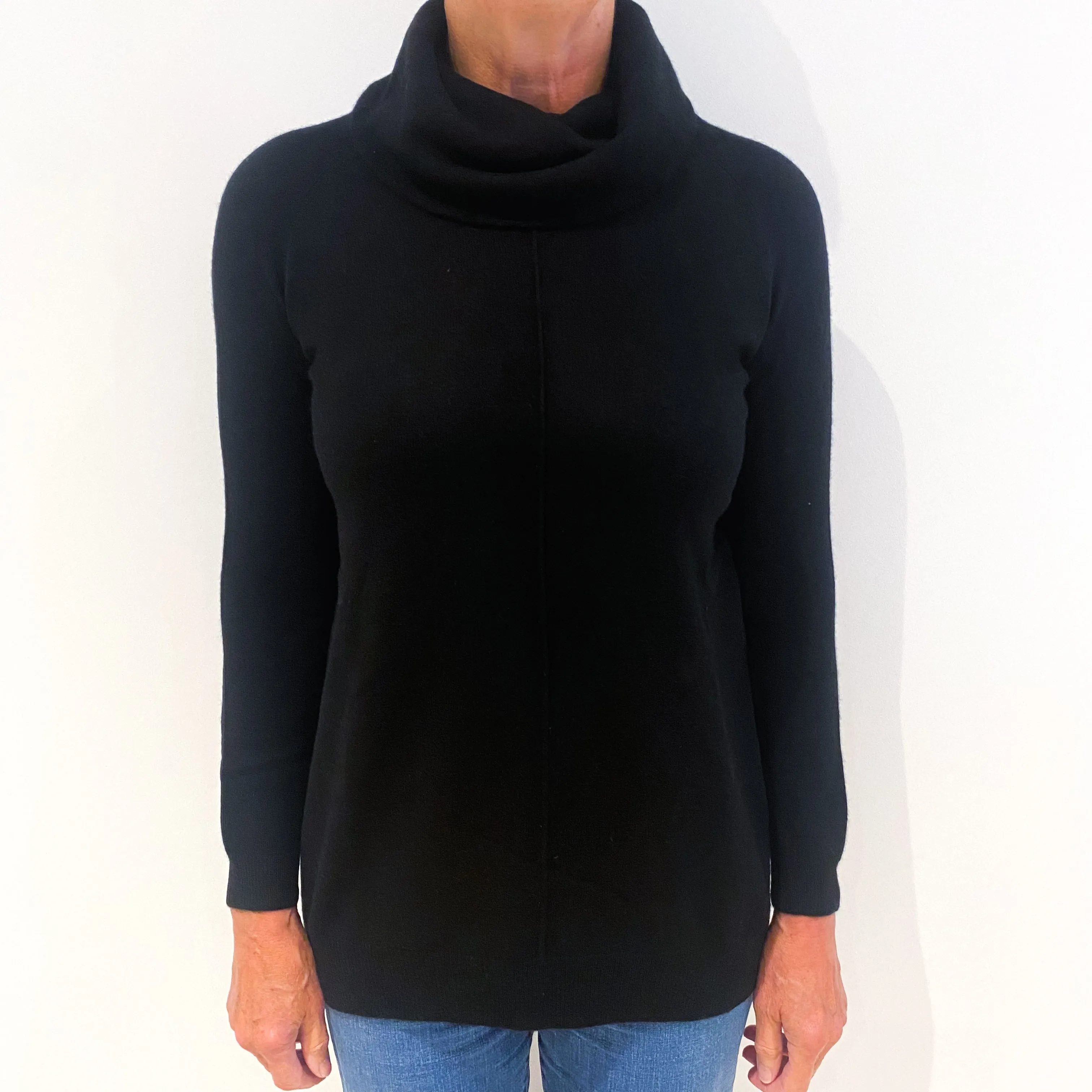 Black Cashmere Cowl Neck Jumper with Split Hem Medium