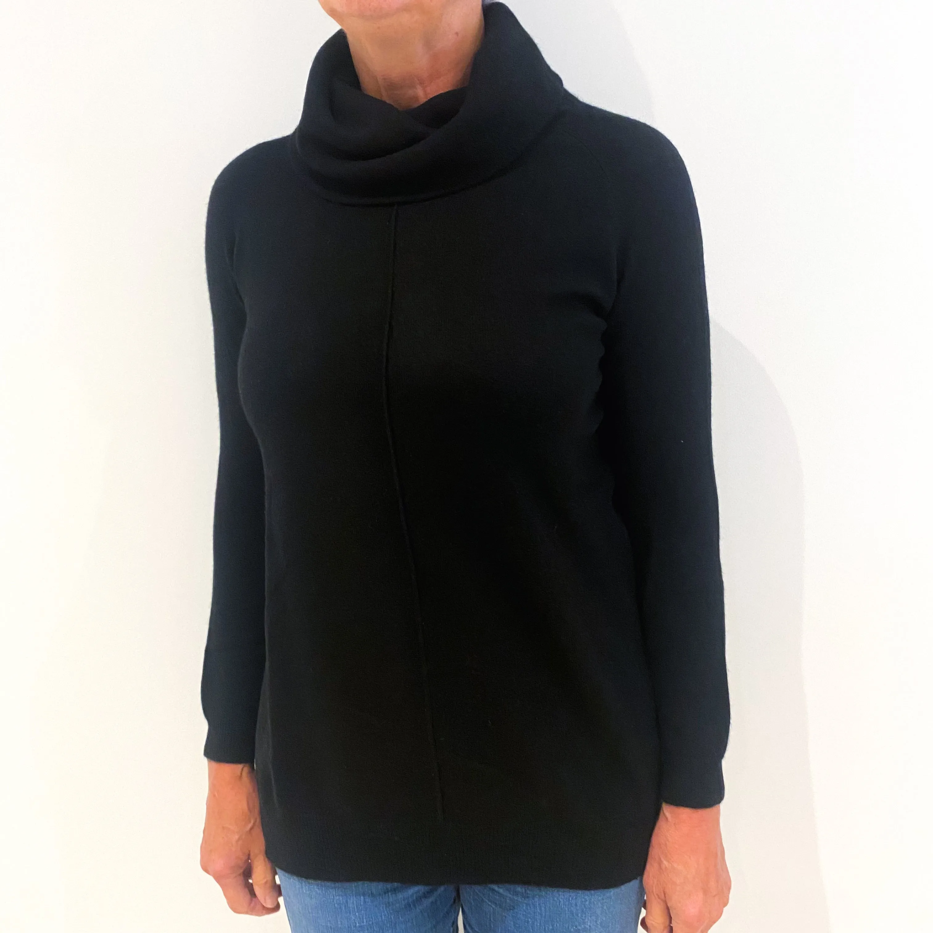 Black Cashmere Cowl Neck Jumper with Split Hem Medium