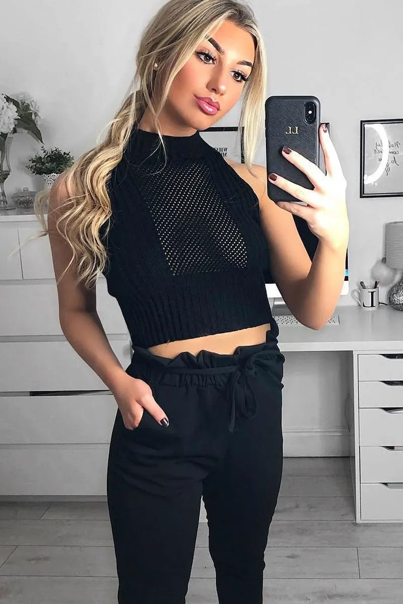 Black High Neck Sleeveless Crop Jumper - Maleena