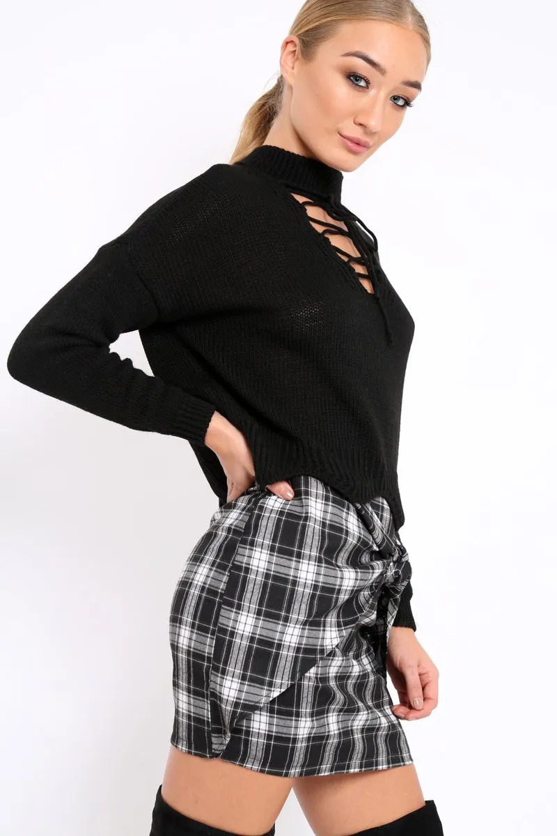 Black Lace up Jumper - Deena