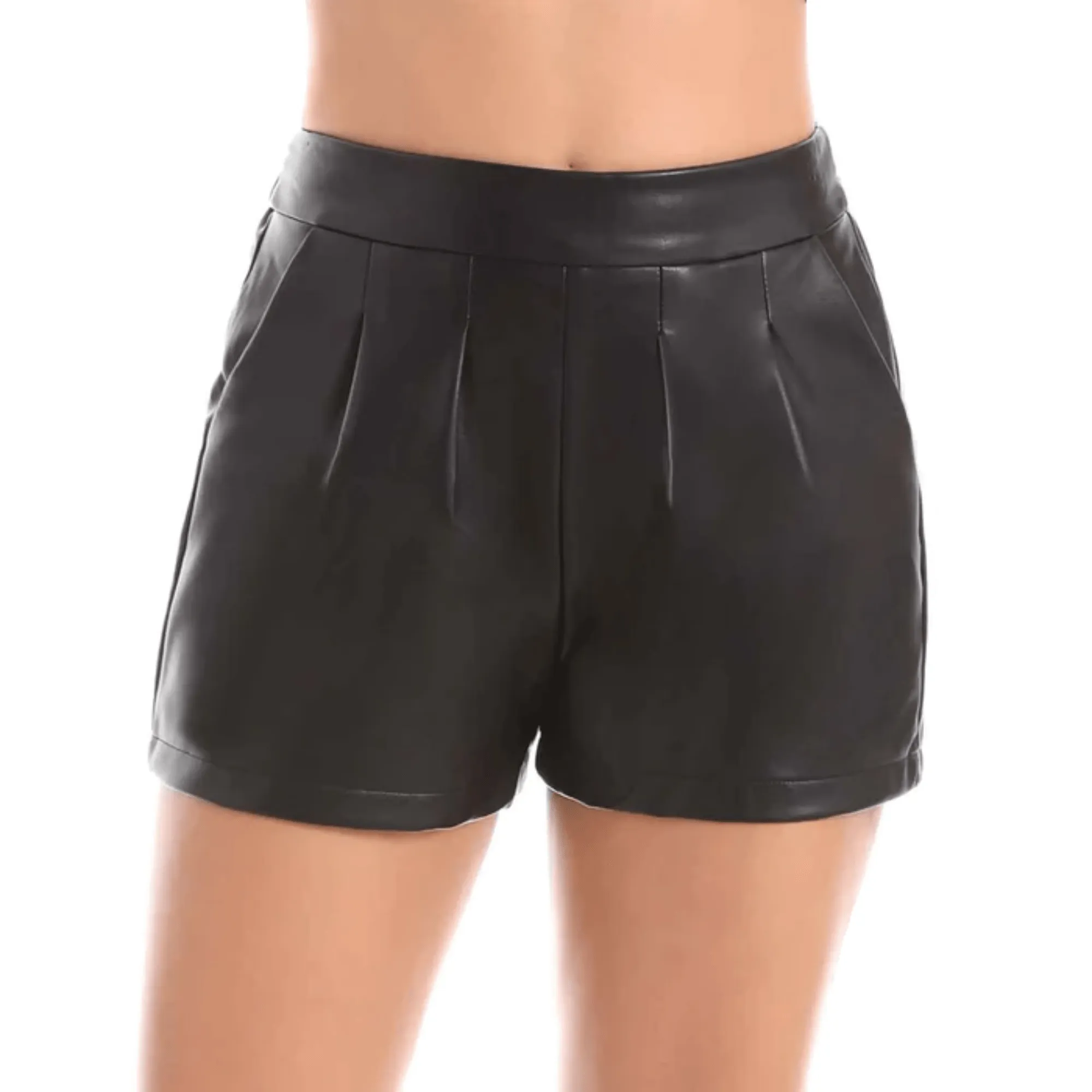 Black Leather Shorts Womens with Elastic Waistband