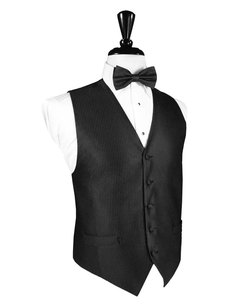 Black Silk Weave Full Back Tuxedo Vest and Tie Set by Cardi