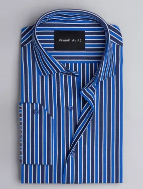 BLUE MULTI STRIPED – CUT COLLAR SHIRT